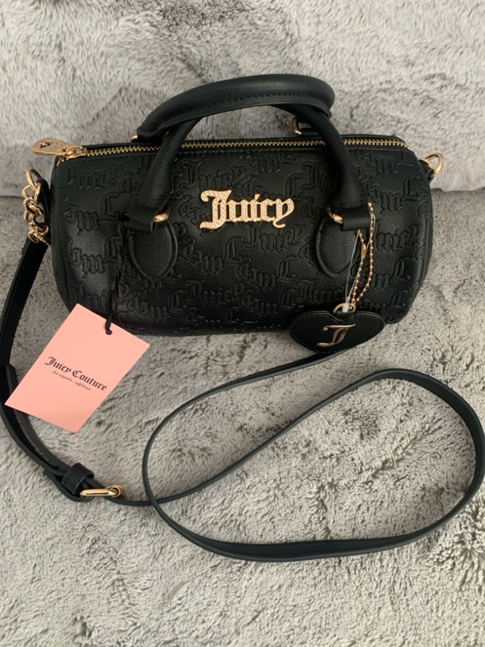 🔥🆕-Juicy Couture Liquorice Embossed Mini Barrel Bag with Gold Hardware